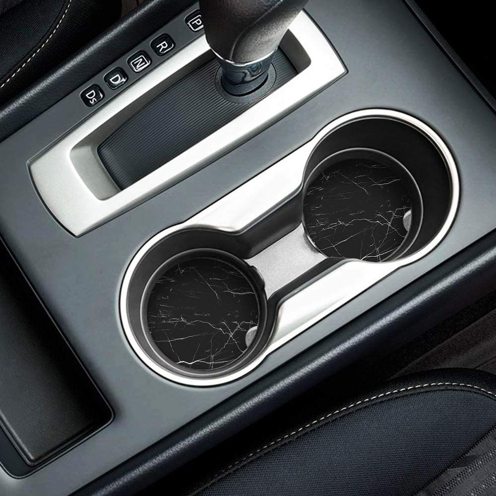 Britimes Absorbent Car Coasters 2 Pack For Cup Holders, 2.56'' Ceramic Stone & Non-Scratch Cork Base Drink Coasters Crackle Marb